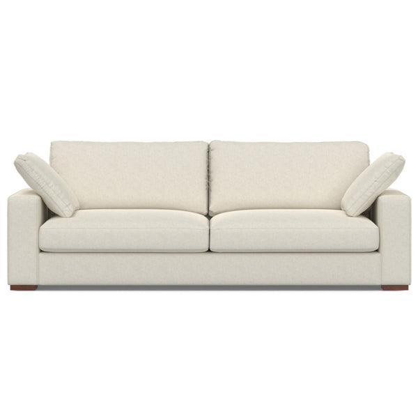HomeRoots 96" Cream Fabric Sofa - Stylish Comfort with Brown Legs for Family Rooms & Open Living Spaces 640998