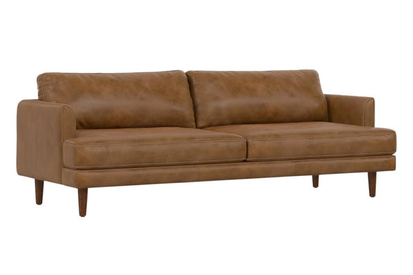HomeRoots 76" Brown Leather Sofa – Mid-Century Modern Elegance, Durable Comfort for Stylish Living Spaces 640999