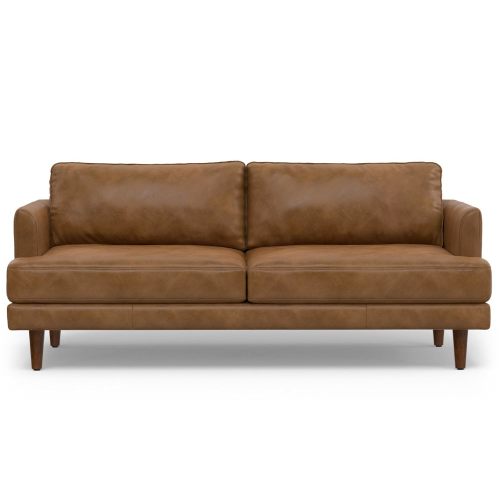 HomeRoots 76" Brown Leather Sofa – Mid-Century Modern Elegance, Durable Comfort for Stylish Living Spaces 640999