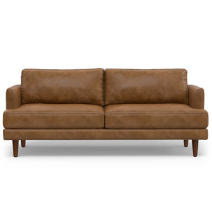 HomeRoots 76" Brown Leather Sofa – Mid-Century Modern Elegance, Durable Comfort for Stylish Living Spaces 640999
