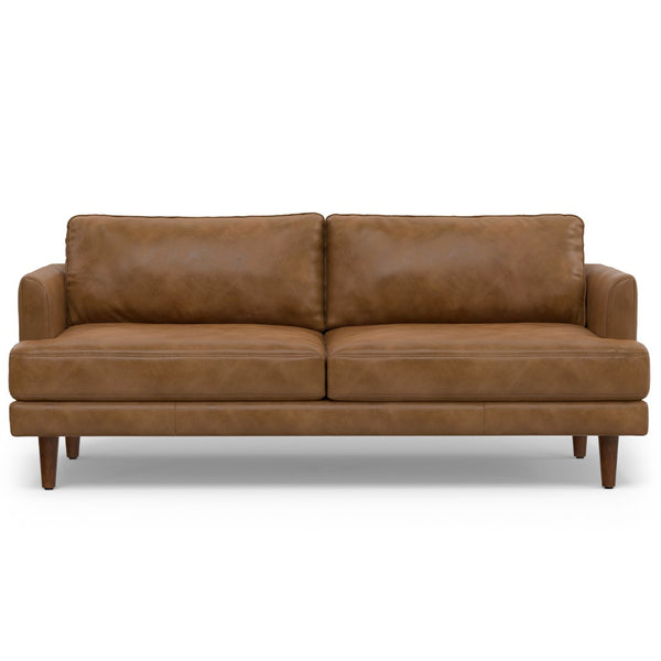 HomeRoots 76" Brown Leather Sofa – Mid-Century Modern Elegance, Durable Comfort for Stylish Living Spaces 640999