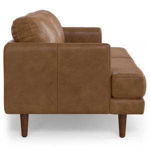 HomeRoots 76" Brown Leather Sofa – Mid-Century Modern Elegance, Durable Comfort for Stylish Living Spaces 640999