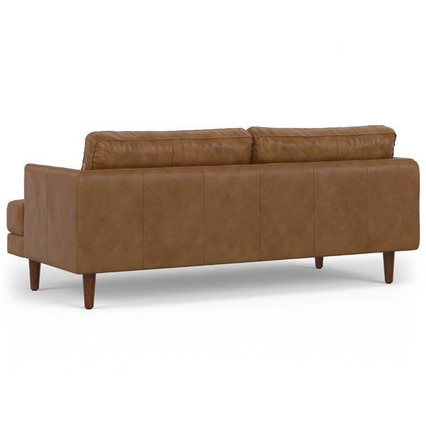 HomeRoots 76" Brown Leather Sofa – Mid-Century Modern Elegance, Durable Comfort for Stylish Living Spaces 640999