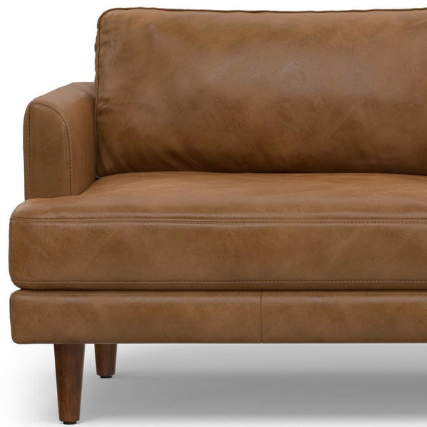 HomeRoots 76" Brown Leather Sofa – Mid-Century Modern Elegance, Durable Comfort for Stylish Living Spaces 640999