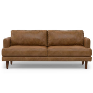 HomeRoots 76" Brown Leather Sofa – Mid-Century Modern Elegance, Durable Comfort for Stylish Living Spaces 640999
