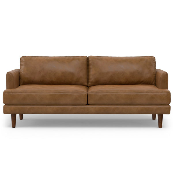 HomeRoots 76" Brown Leather Sofa – Mid-Century Modern Elegance, Durable Comfort for Stylish Living Spaces 640999
