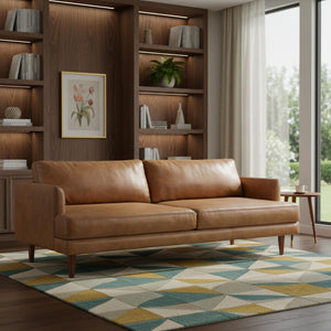 HomeRoots 76" Brown Leather Sofa – Mid-Century Modern Elegance, Durable Comfort for Stylish Living Spaces 640999