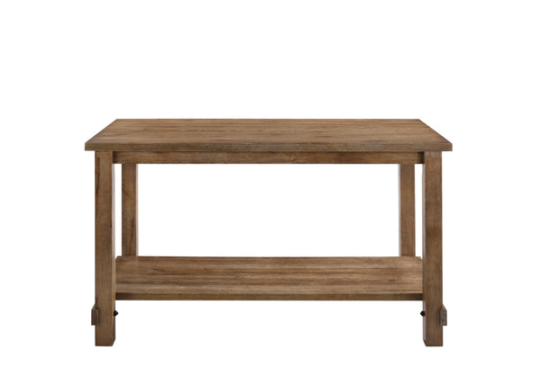 English Elm Martha Weathered Oak Counter Height Table with Open Storage Shelf, Solid Wood Veneer, 70 lb Top Load B2726P287571