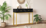 English Elm Trexm Modern Sleek Console Table Two Drawers With Stripe Design For Living Room and Entryway (Black)