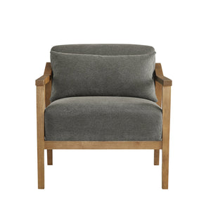 English Elm Reagan Mid-Century Wood Arm Accent Chair with Lumbar Pillow, Walnut Frame, Durable Upholstery Comfort Charcoal grey B050P390600