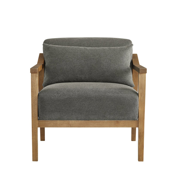 English Elm Reagan Mid-Century Wood Arm Accent Chair with Lumbar Pillow, Walnut Frame, Durable Upholstery Comfort Charcoal grey B050P390600
