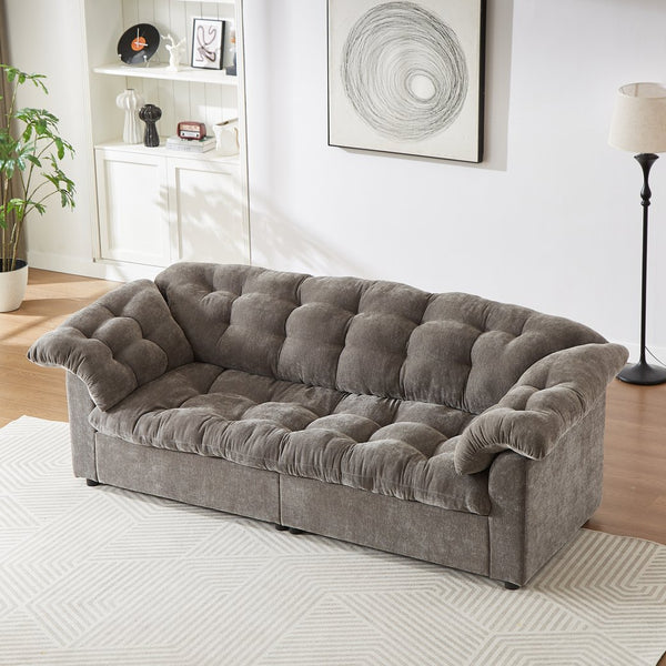 English Elm 99.2" Chenille Modern Deep Seat Sofa with Cloud-Like Cushioning, Zippered Arm Pads & Solid Wood Frame Grey W1193S00150