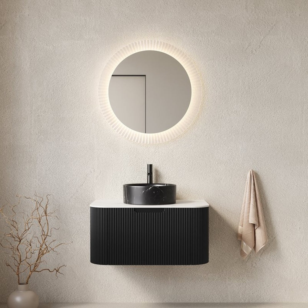 English Elm Muri Floating Bathroom Vanity Plywood Cabinet Sintered Stone Top Oak Drawer Black,Carrara White W2615S00704