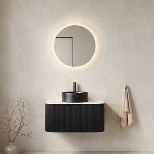 English Elm Muri Floating Bathroom Vanity Plywood Cabinet Sintered Stone Top Oak Drawer Black,Carrara White W2615S00704