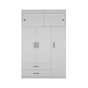 English Elm Tucson White Armoire with Hanging Rod & 2 Large Bottom Drawers, Compact 3-Door Wardrobe Design B128S00095