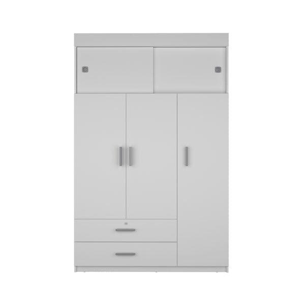 English Elm Tucson White Armoire with Hanging Rod & 2 Large Bottom Drawers, Compact 3-Door Wardrobe Design B128S00095