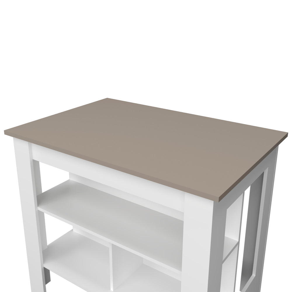 English Elm Aztec Melamine Kitchen Island Taupe/White with Open Shelves, 3-Tier Storage, Stylish 35.4"H x40.5"W B128P237144