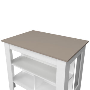 English Elm Aztec Melamine Kitchen Island Taupe/White with Open Shelves, 3-Tier Storage, Stylish 35.4"H x40.5"W B128P237144