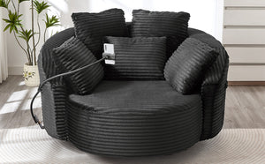 English Elm Swivel Barrel Accent Chair Chenille Tufted Round Club Seat for Living Room Lounge Black N719S002320B