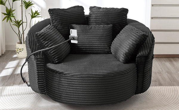 English Elm Swivel Barrel Accent Chair Chenille Tufted Round Club Seat for Living Room Lounge Black N719S002320B