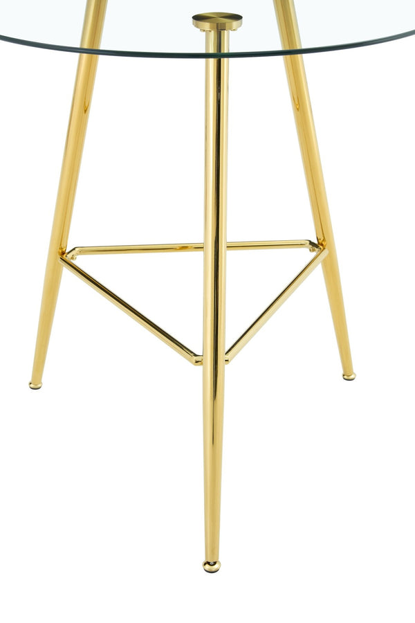 English Elm 36 Inch Round Glass Top Bar Table Chrome Tripod Base Modern Bistro Pub Style W3493P452050