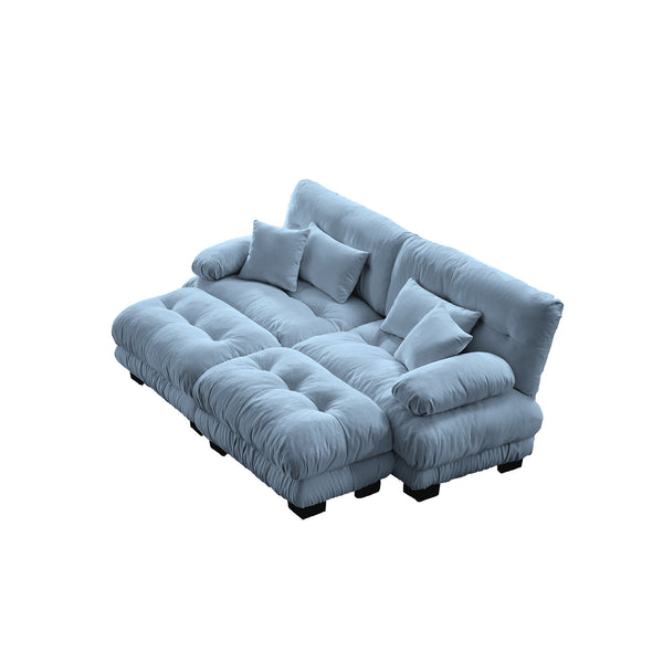 English Elm Cloud Comfort Sleeper Sofa - Elegant Chenille 2-Seater With Lumbar & Throw Pillows, 2 Ottomans W714S01081