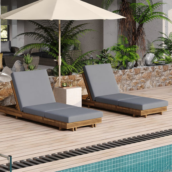 English Elm Christopher Knight Home® - Lounge Chaise Set - Durable Acacia Wood With Versatile 6-Position Backrest & Water-Resistant Cushions N770P281696T_N770P208326G