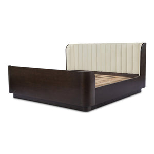 English Elm Scarlette Upholstered Sleigh Queen Bed Cream Polyester Headboard Dark Birch Frame B2769S00003