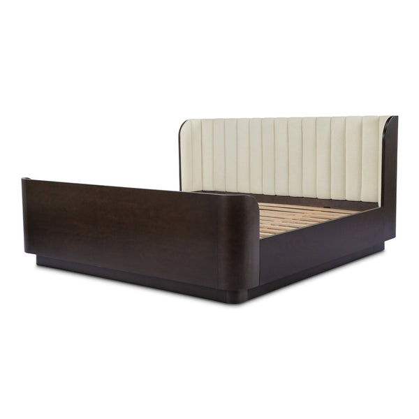 English Elm Scarlette Upholstered Sleigh Queen Bed Cream Polyester Headboard Dark Birch Frame B2769S00003