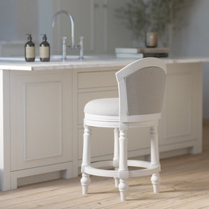 English Elm 26" Farmhouse Barrel Back Swivel Counterstool Upholstered Wood Frame Kitchen Island Seating White B2751P436470