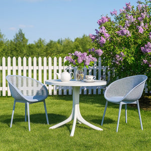 English Elm Summer Outdoor Bistro Set Uv Resistant Polypropylene Slatted Chairs and Round Patio Table Light Baby Blue,White W3450S00019
