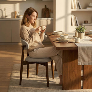 English Elm Wooden Upholstered Dining Chairs Set of 2 Linen Fabric Curved Back Farmhouse Style Gray W3204P456999