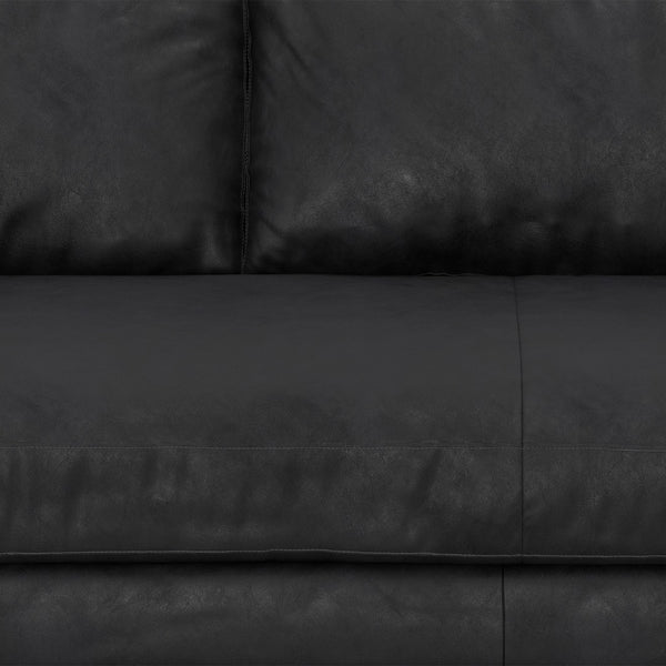 HomeRoots 89" Black Leather Sofa - Luxurious Mid-Century Design with Brown Legs, Roomy Comfort & Support 641000
