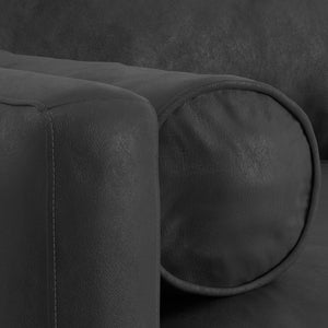 HomeRoots 89" Black Leather Sofa - Luxurious Mid-Century Design with Brown Legs, Roomy Comfort & Support 641000