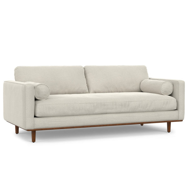 HomeRoots 89" Cream Fabric Sofa - Mid-Century Modern Charm with Brown Legs, Stylish Comfort for Any Room 641002