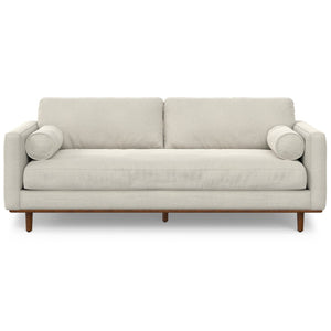 HomeRoots 89" Cream Fabric Sofa - Mid-Century Modern Charm with Brown Legs, Stylish Comfort for Any Room 641002