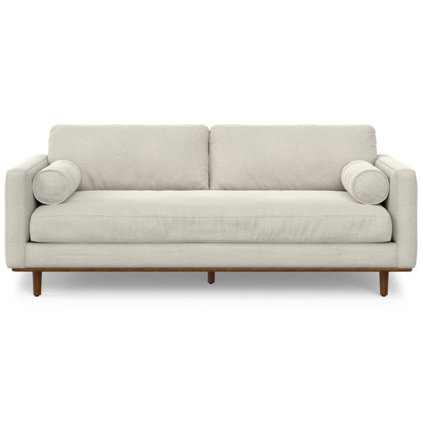 HomeRoots 89" Cream Fabric Sofa - Mid-Century Modern Charm with Brown Legs, Stylish Comfort for Any Room 641002