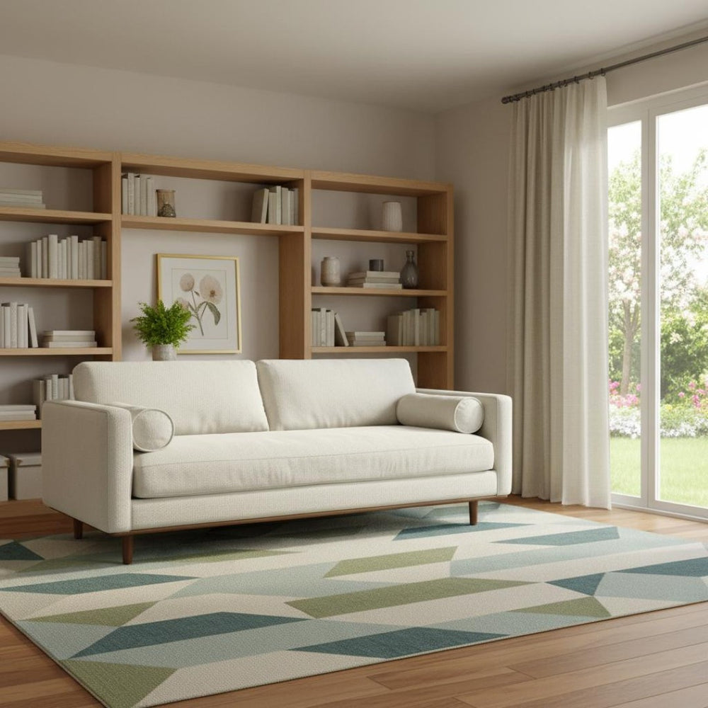 HomeRoots 89" Cream Fabric Sofa - Mid-Century Modern Charm with Brown Legs, Stylish Comfort for Any Room 641002