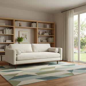 HomeRoots 89" Cream Fabric Sofa - Mid-Century Modern Charm with Brown Legs, Stylish Comfort for Any Room 641002