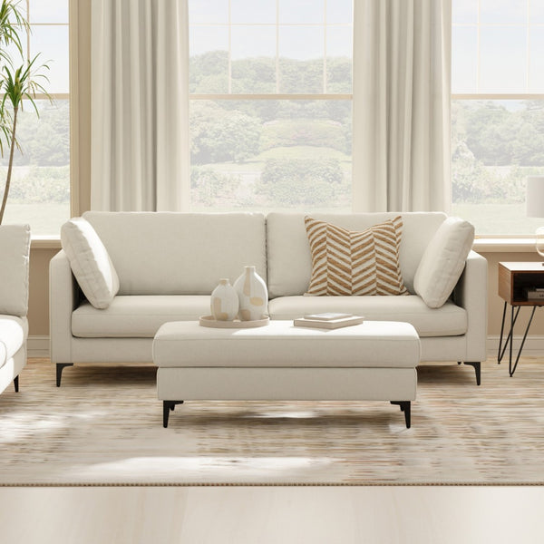 HomeRoots 90" Cream Fabric Sofa – Mid-Century Modern Design with Black Metal Legs for Stylish Comfort & Durability 641003