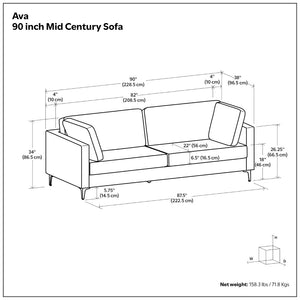 HomeRoots 90" Cream Fabric Sofa – Mid-Century Modern Design with Black Metal Legs for Stylish Comfort & Durability 641003
