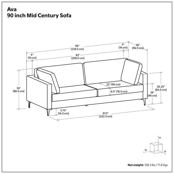 HomeRoots 90" Cream Fabric Sofa – Mid-Century Modern Design with Black Metal Legs for Stylish Comfort & Durability 641003