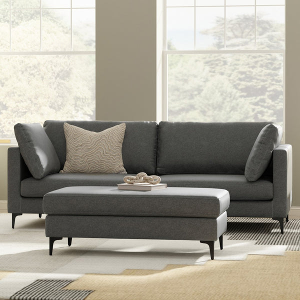 HomeRoots 90" Gray Fabric Sofa – Mid-Century Modern Design with Black Metal Legs, Durable Comfort for 3 People 641004