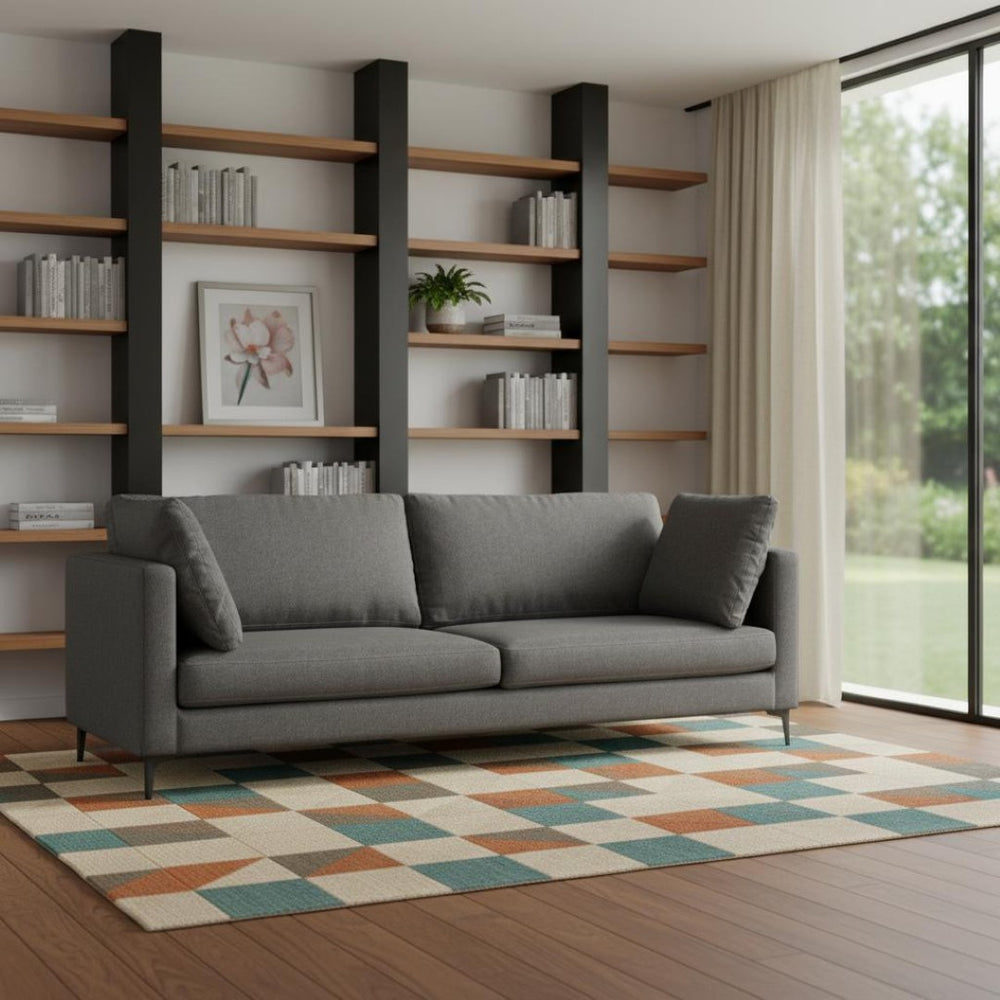 HomeRoots 90" Gray Fabric Sofa – Mid-Century Modern Design with Black Metal Legs, Durable Comfort for 3 People 641004