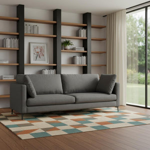 HomeRoots 90" Gray Fabric Sofa – Mid-Century Modern Design with Black Metal Legs, Durable Comfort for 3 People 641004