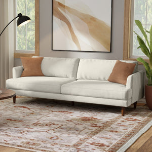 HomeRoots 90" Cream Fabric Sofa - Mid-Century Modern Design, Durable Wood Frame, Comfort for 3, Easy Care 641006