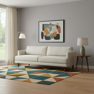 HomeRoots 90" Cream Fabric Sofa - Mid-Century Modern Design, Durable Wood Frame, Comfort for 3, Easy Care 641006
