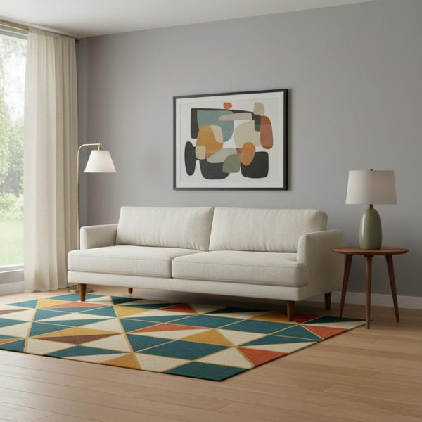 HomeRoots 90" Cream Fabric Sofa - Mid-Century Modern Design, Durable Wood Frame, Comfort for 3, Easy Care 641006