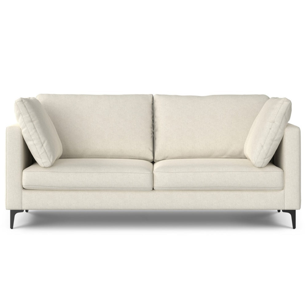 HomeRoots 76" Cream Fabric Sofa with Chic Black Metal Legs - Mid-Century Modern Design for Stylish Comfort 641007