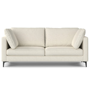 HomeRoots 76" Cream Fabric Sofa with Chic Black Metal Legs - Mid-Century Modern Design for Stylish Comfort 641007